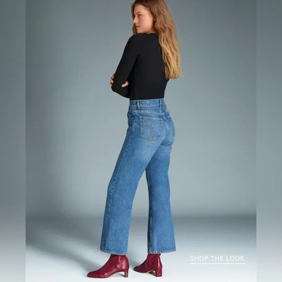 ROUJE “Concorde” High-Rise Straight Crop Jeans Blue Denim 100% Cotton Size 25